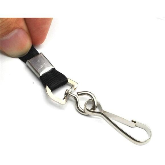 Black Lanyard Bulk Lanyards for IdBadges Flat Lanyard with BadgeClip Swivel Hook - Picture 3 of 5